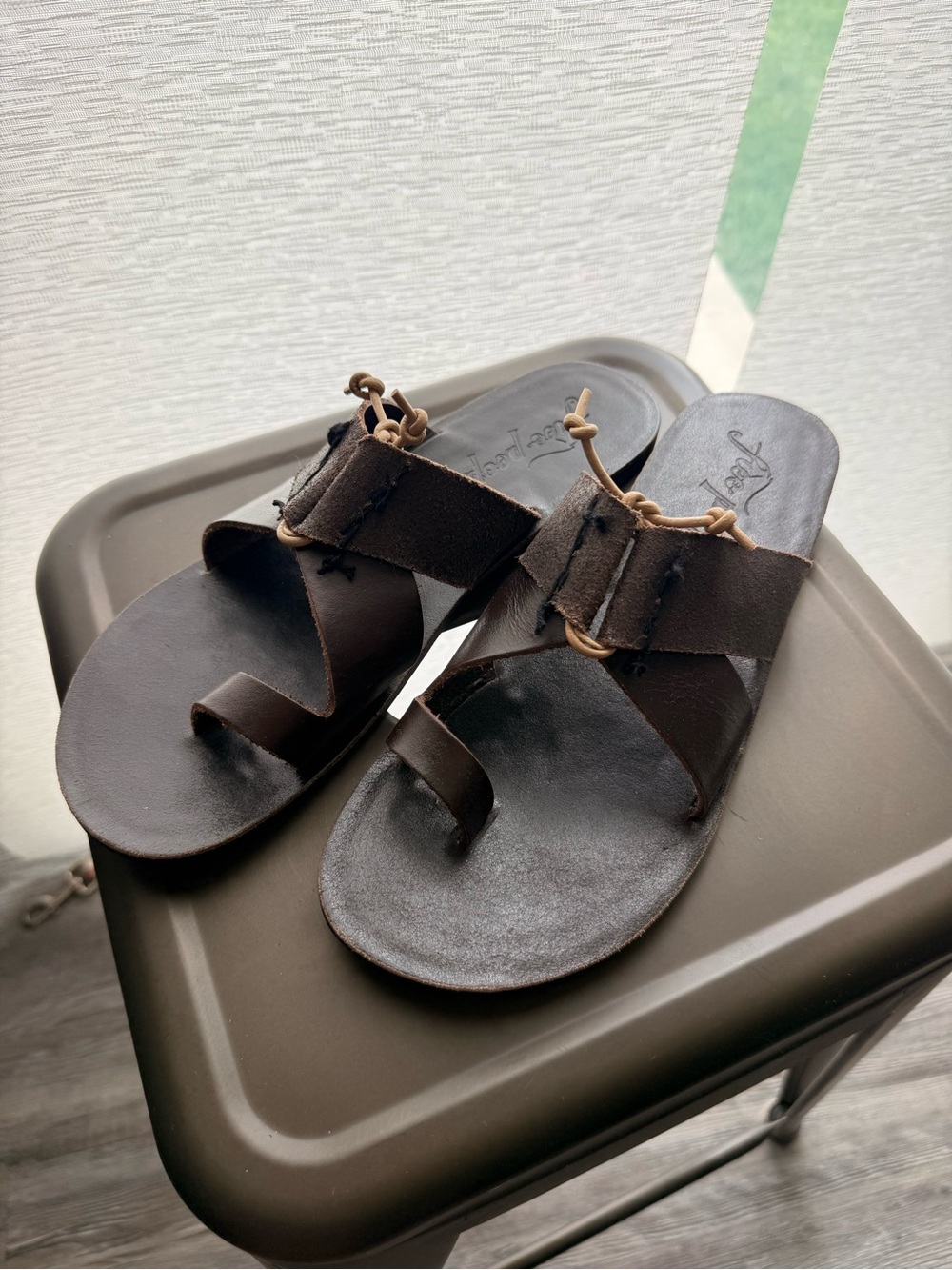 Free People Dark Brown Leather Slide Sandals